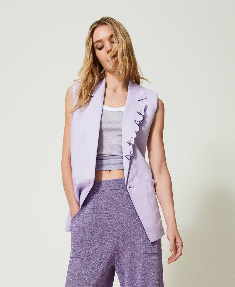 MYFO embroidered linen blend waistcoat Pastel Lilac Woman 241AQ2070_03357_01