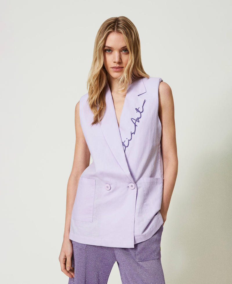 MYFO embroidered linen blend waistcoat Pastel Lilac Woman 241AQ2070_03357_02