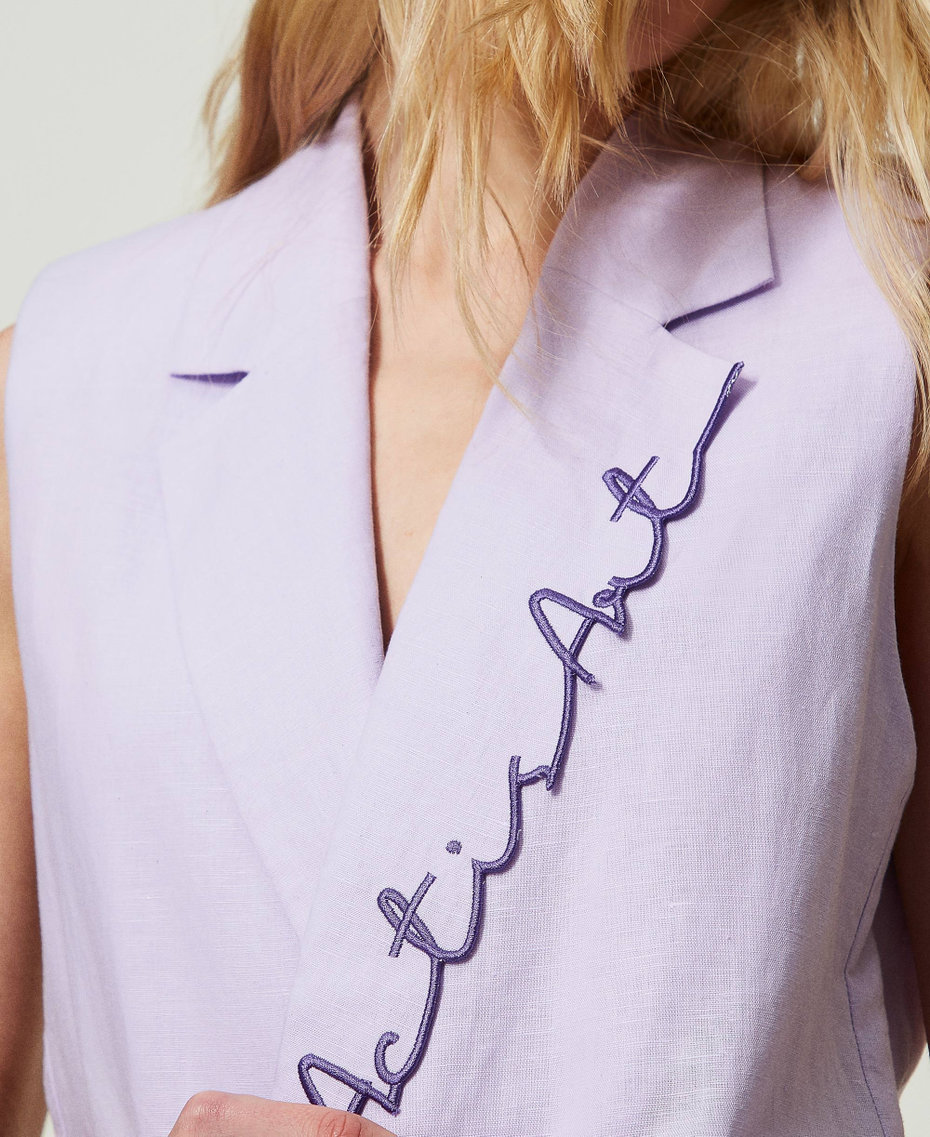 MYFO embroidered linen blend waistcoat Pastel Lilac Woman 241AQ2070_03357_05