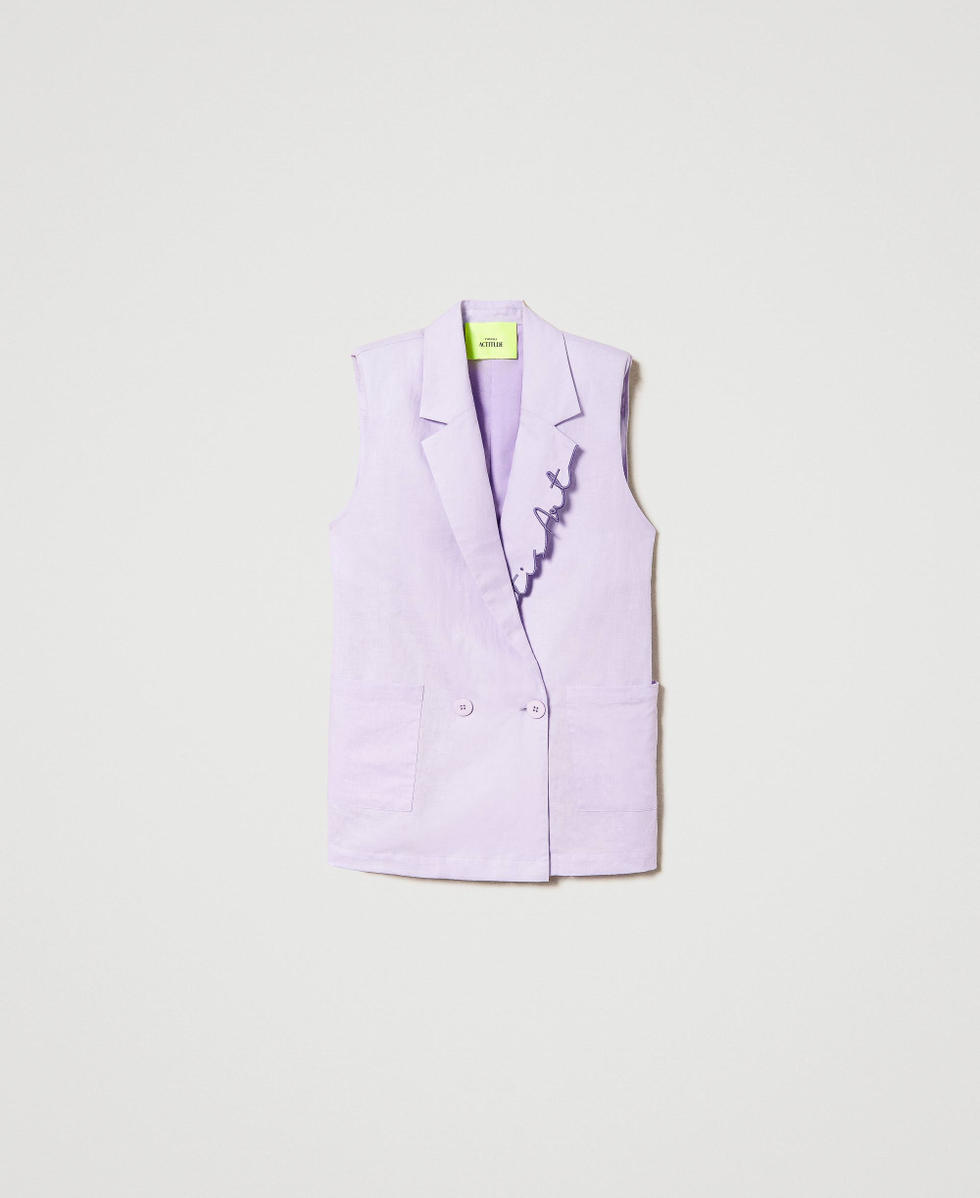 Chaleco MYFO de lino mixto bordado Lila Pastel Mujer 241AQ2070_03357_S0