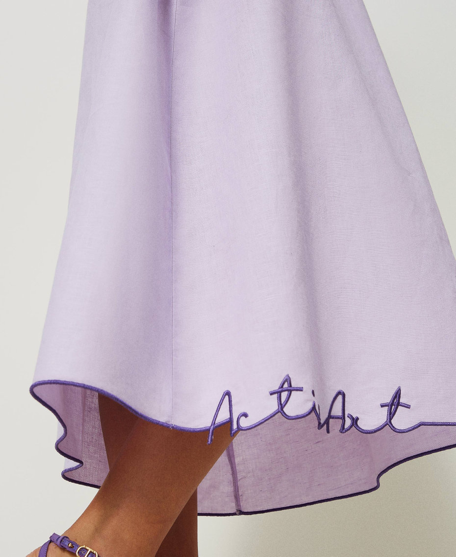 Длинное платье MYFO из смесового льна с вышивкой Сиреневый Пастельный женщина 241AQ2072-05