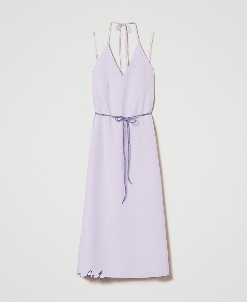 Long MYFO embroidered linen blend dress Pastel Lilac Woman 241AQ2072-0S