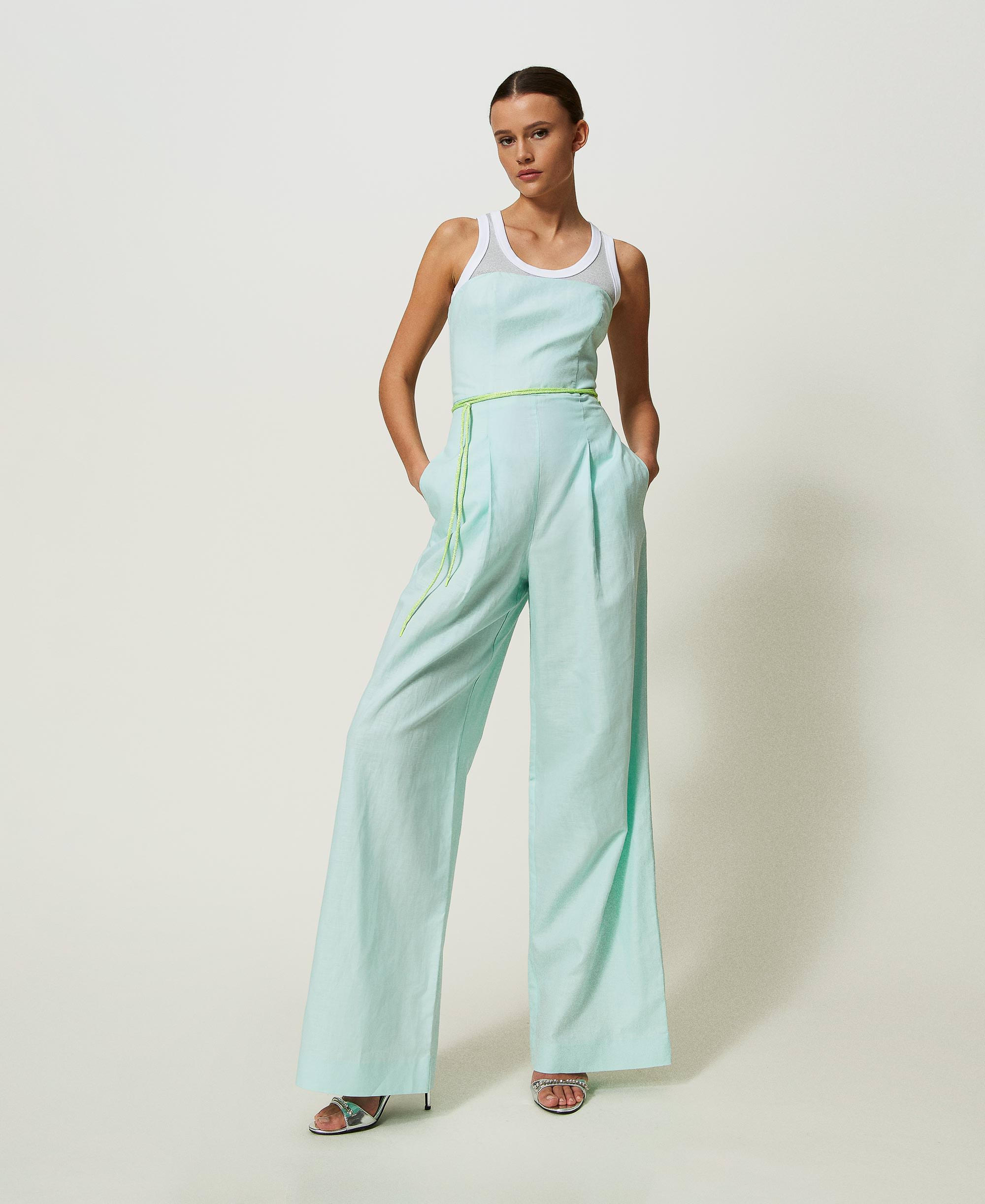 Bustier-Jumpsuit aus Leinemischung mit Gürtel