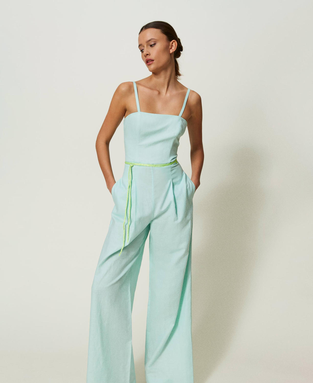 MYFO linen blend bustier jumpsuit with belt