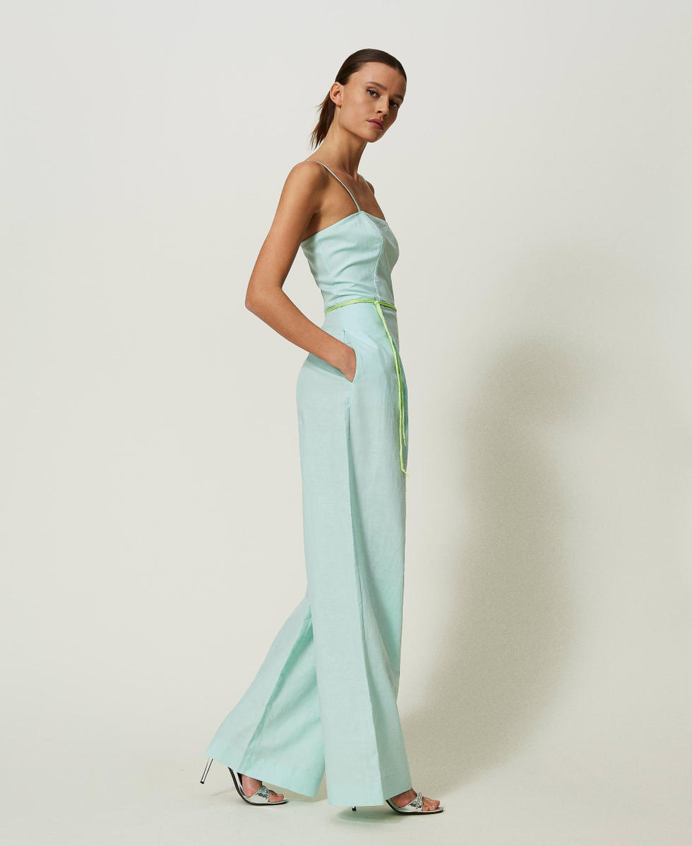 MYFO linen blend bustier jumpsuit with belt Woman Green TWINSET Milano