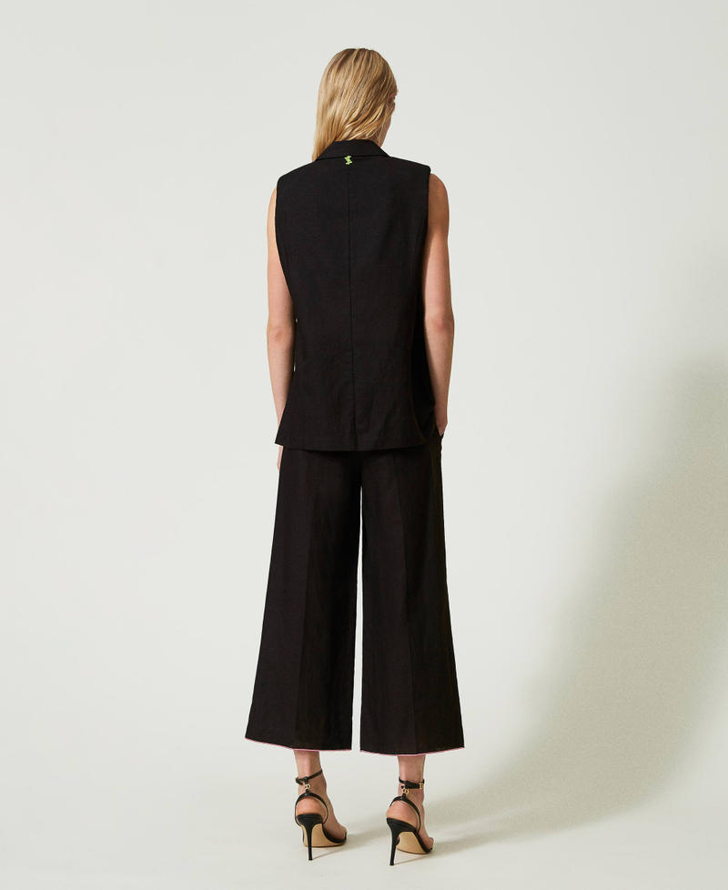 Укороченные брюки MYFO из смесового льна с вышивкой Черный женщина 241AQ2074-03