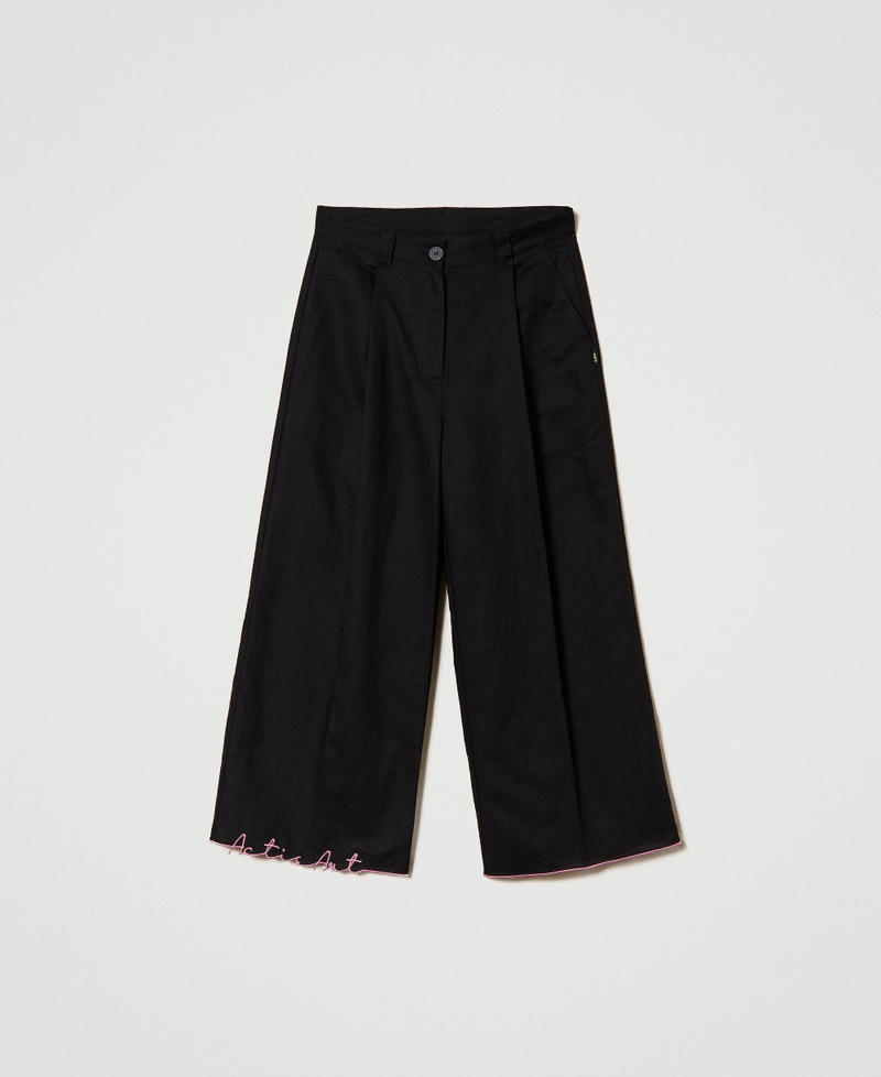 Укороченные брюки MYFO из смесового льна с вышивкой Черный женщина 241AQ2074-0S