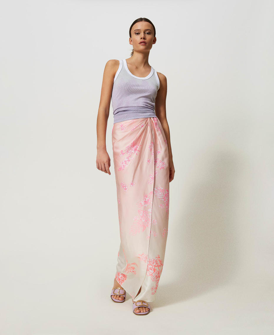Long MYFO satin skirt with fadeout print Shaded Flowers Neon Print Woman 241AQ2092-01