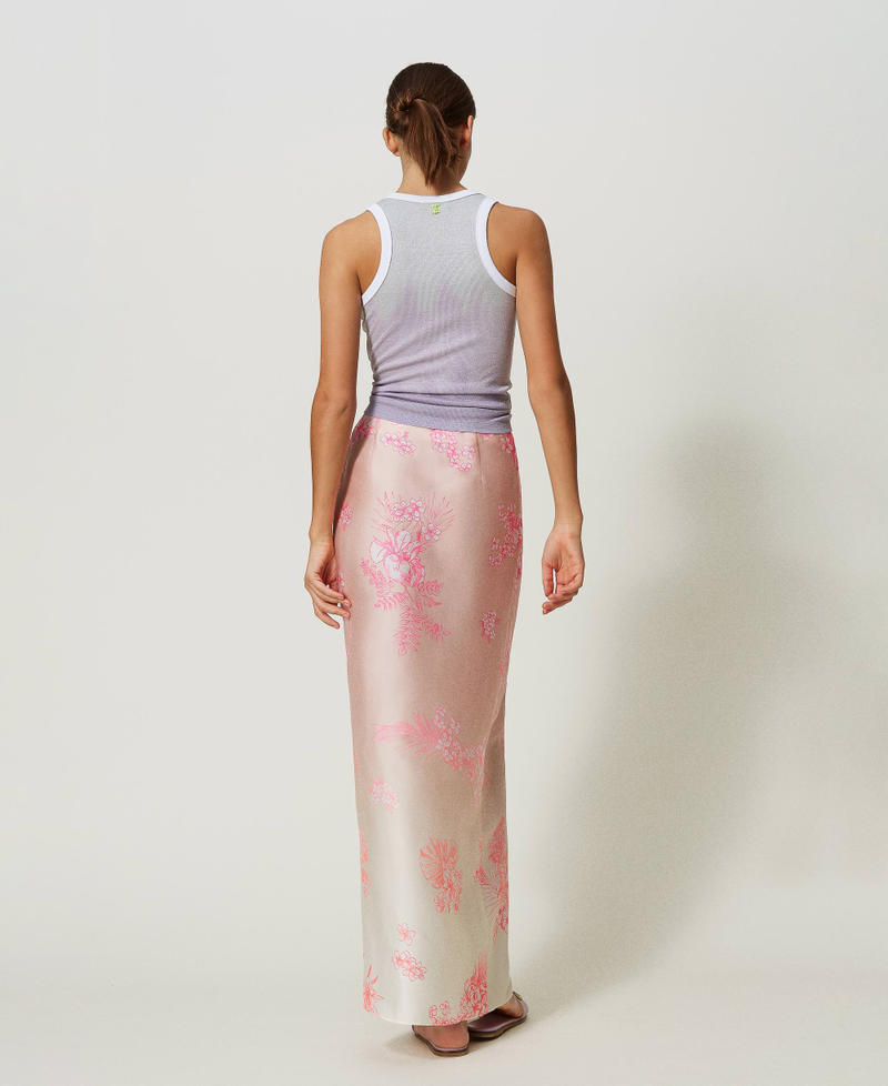 Long MYFO satin skirt with fadeout print Shaded Flowers Neon Print Woman 241AQ2092-03