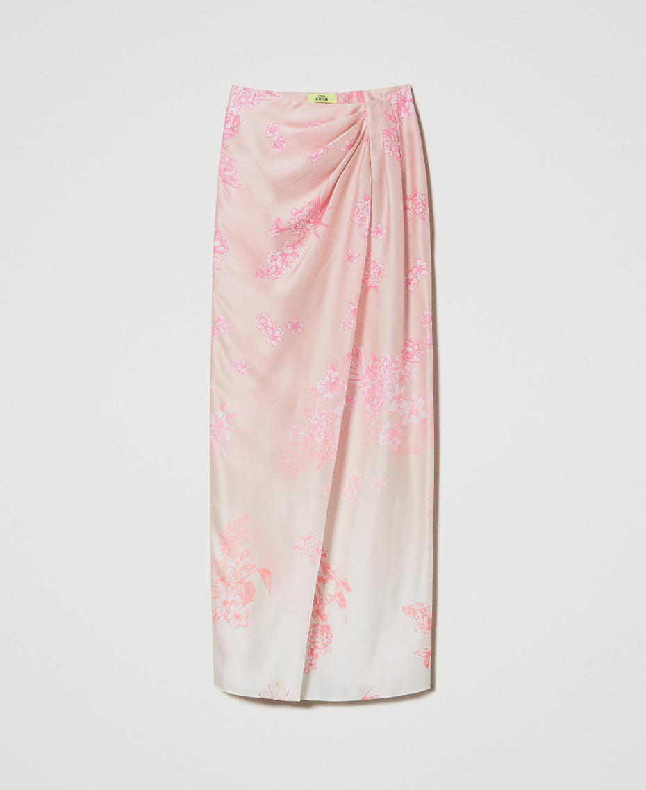 Long MYFO satin skirt with fadeout print Shaded Flowers Neon Print Woman 241AQ2092-0S