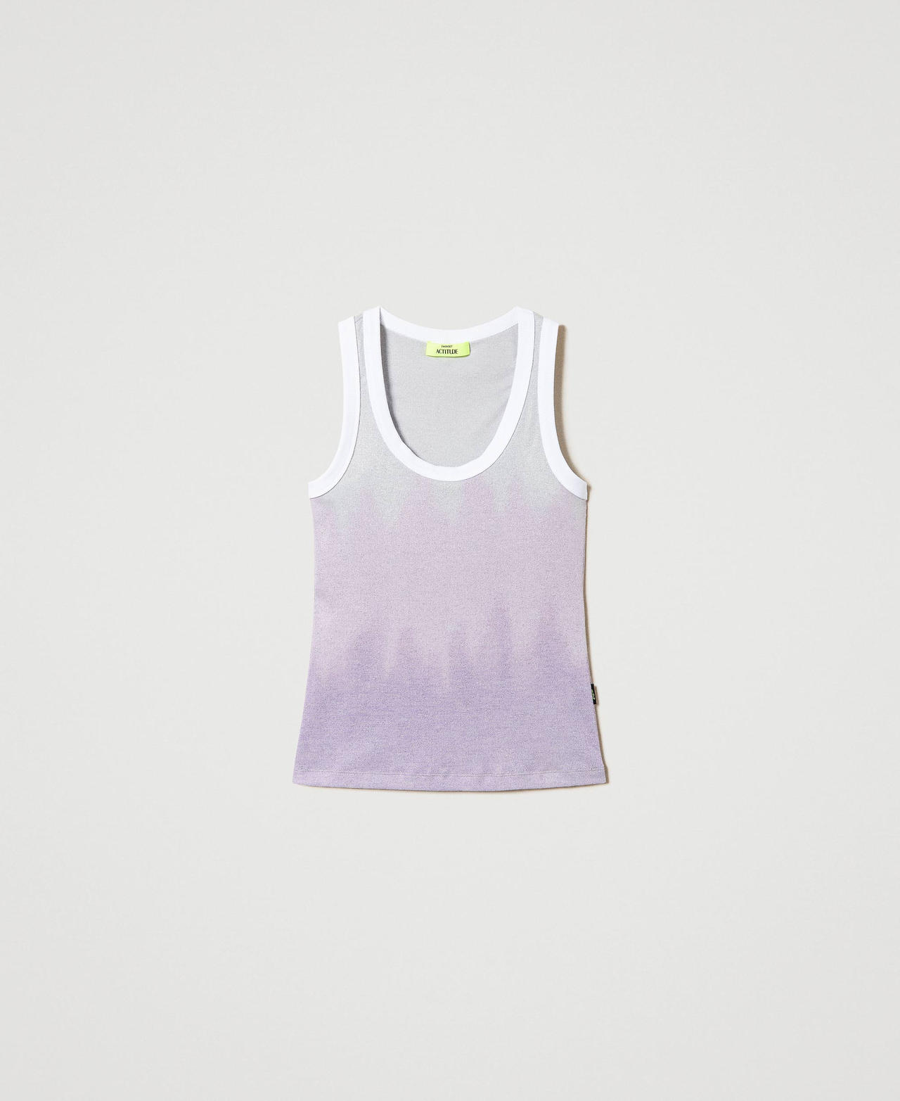 Ribbed MYFO top with fadeout print Pastel Lilac Woman 241AQ2110_03357_0S