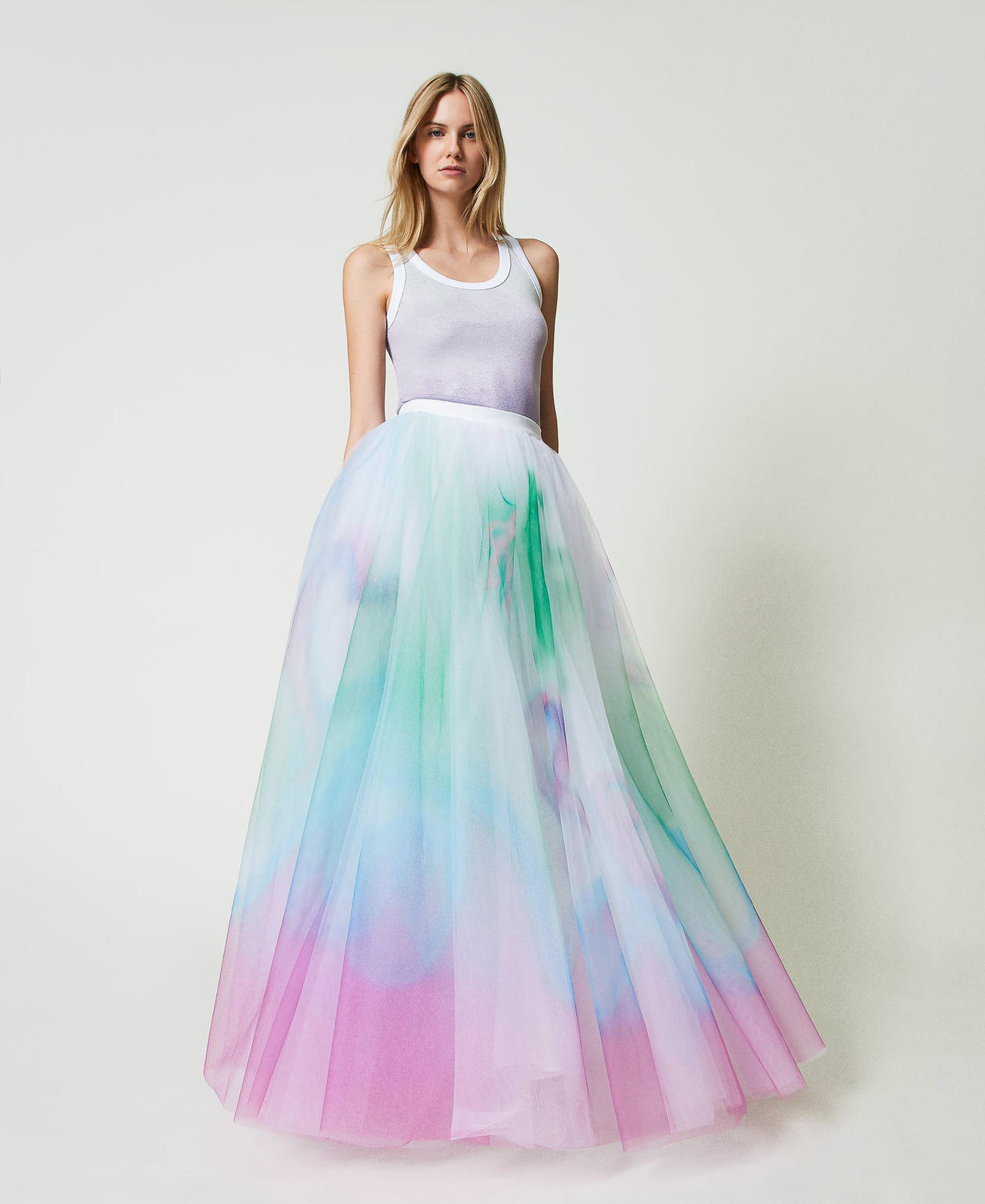 Tulle MYFO skirt with placed print Multicolour Spray Woman 241AQ2150_11735_02