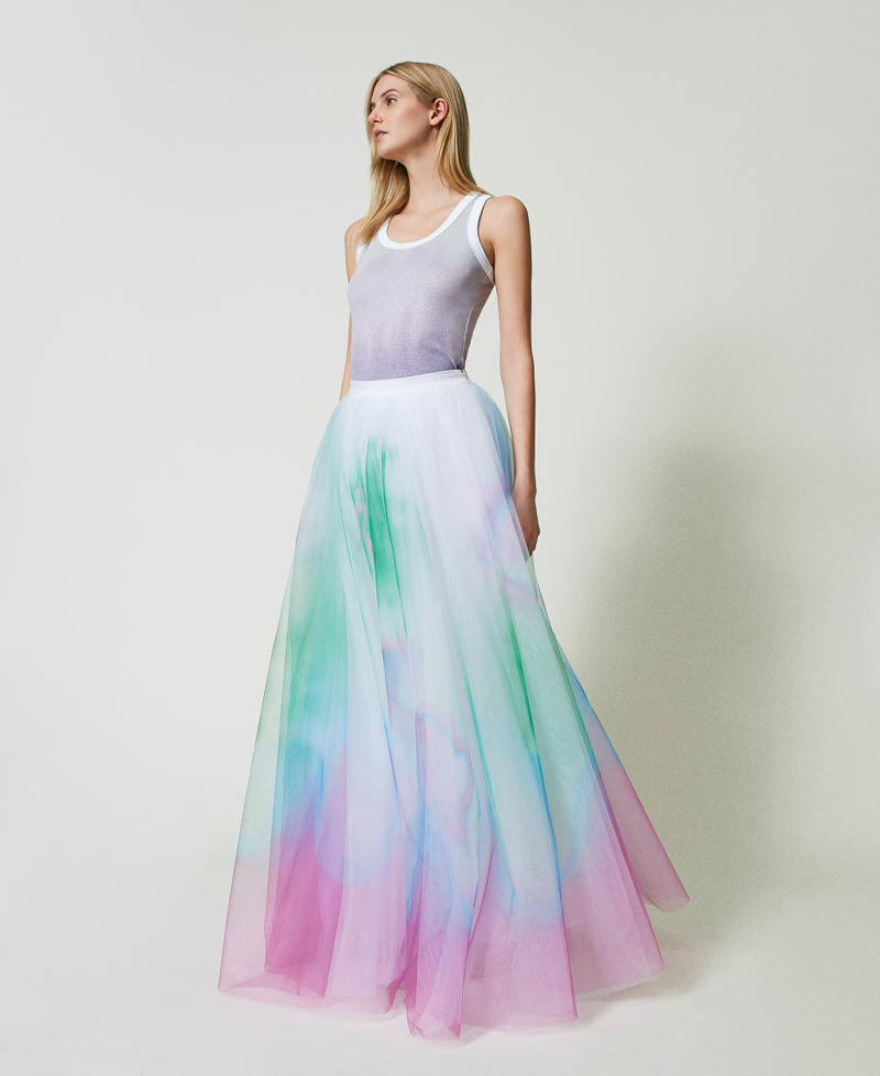 Tulle MYFO skirt with placed print Multicolour Spray Woman 241AQ2150_11735_03