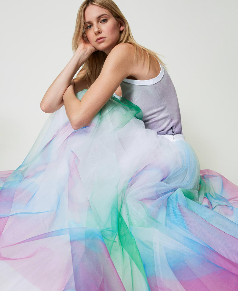 Tulle MYFO skirt with placed print Multicolour Spray Woman 241AQ2150_11735_04