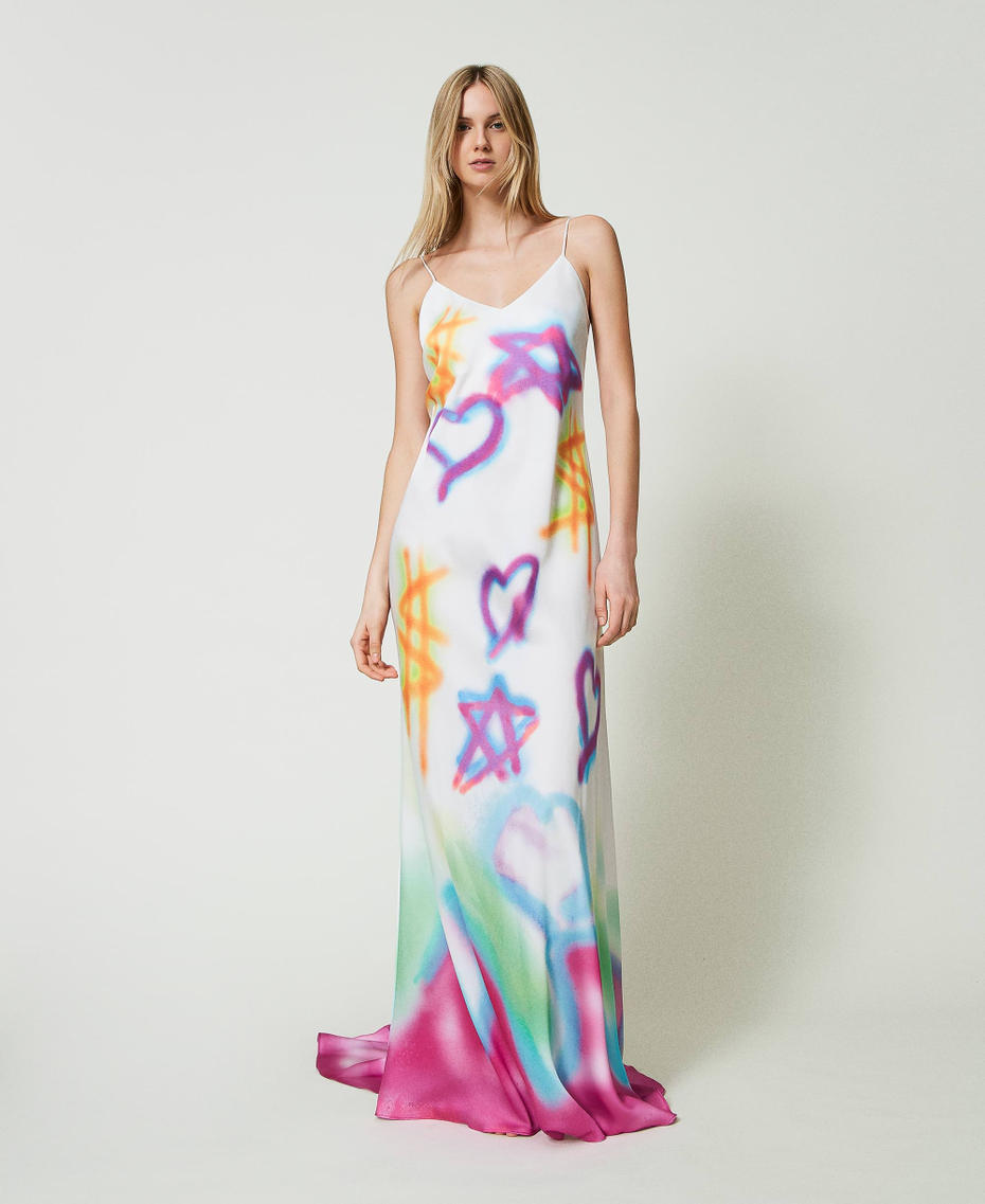 Long MYFO satin dress with print Multicolour Spray Woman 241AQ2170-01