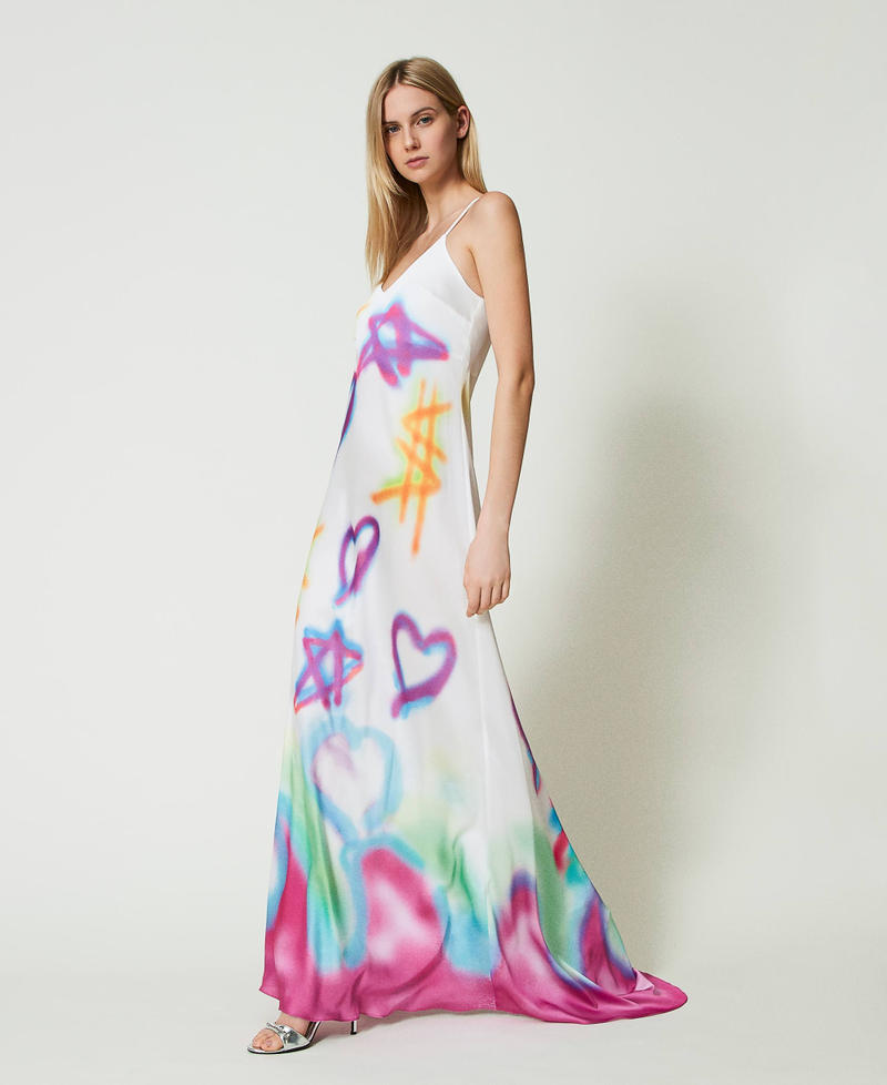 Robe longue MYFO en satin avec imprimé