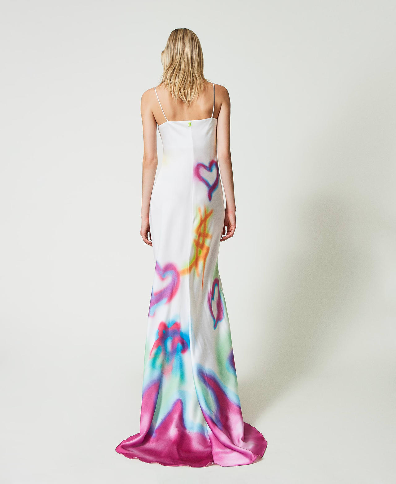 Long MYFO satin dress with print Multicolour Spray Woman 241AQ2170-03