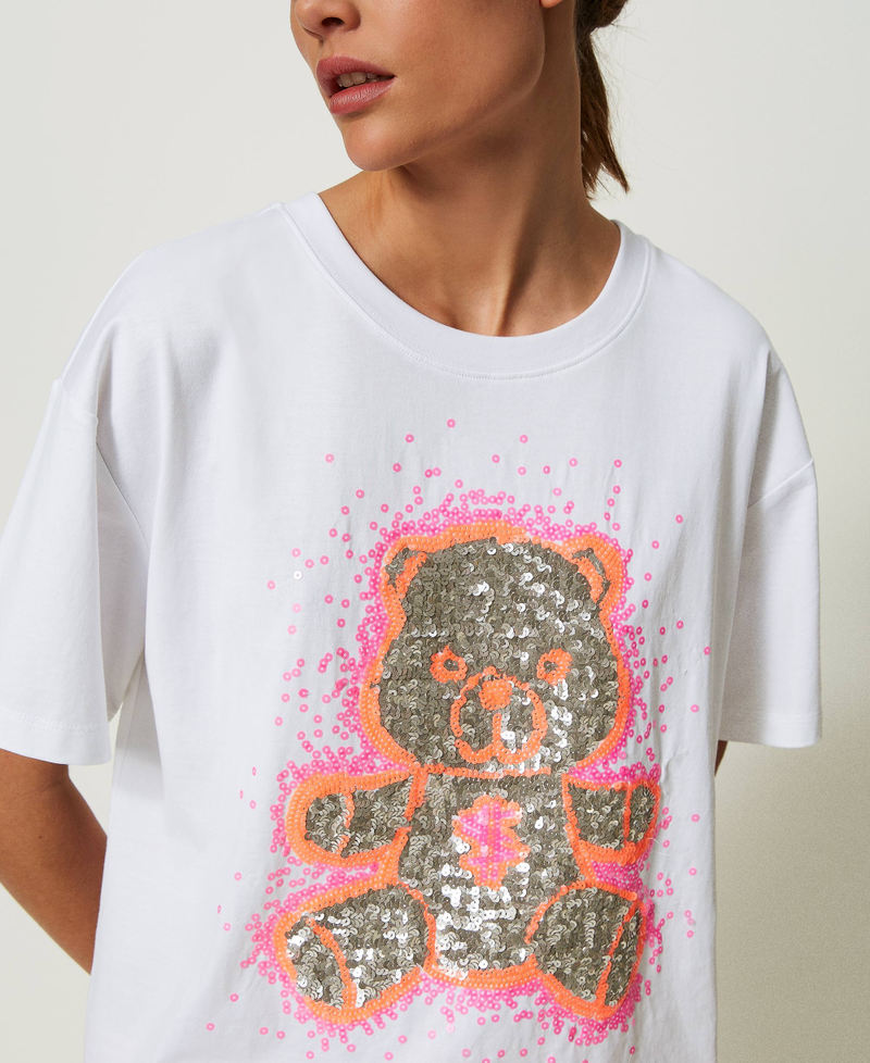 Camiseta oversize MYFO con gráfico y lentejuelas Bordado Osito Mujer 241AQ2190-04