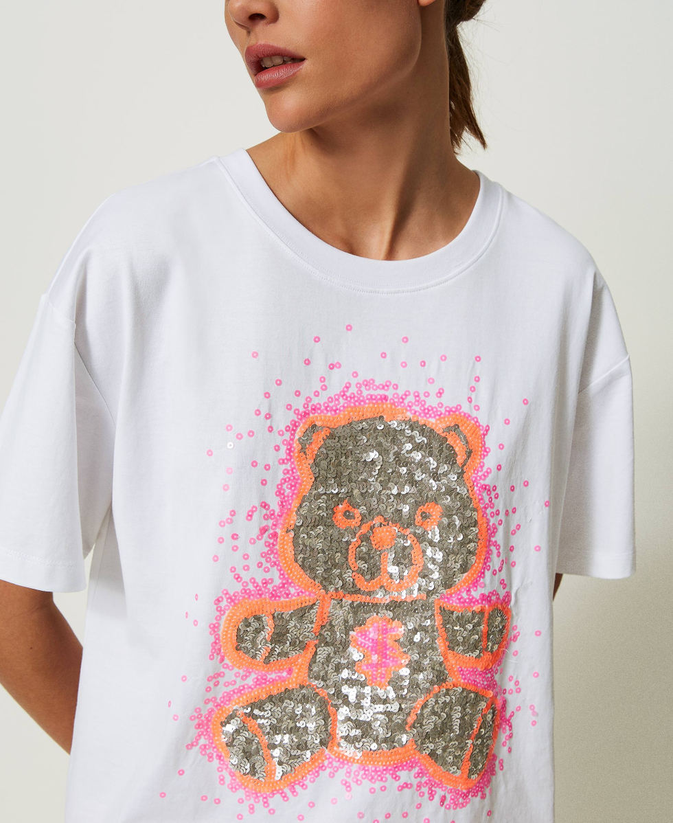 Camiseta oversize MYFO con grafico y lentejuelas Mujer Blanco TWINSET Milano