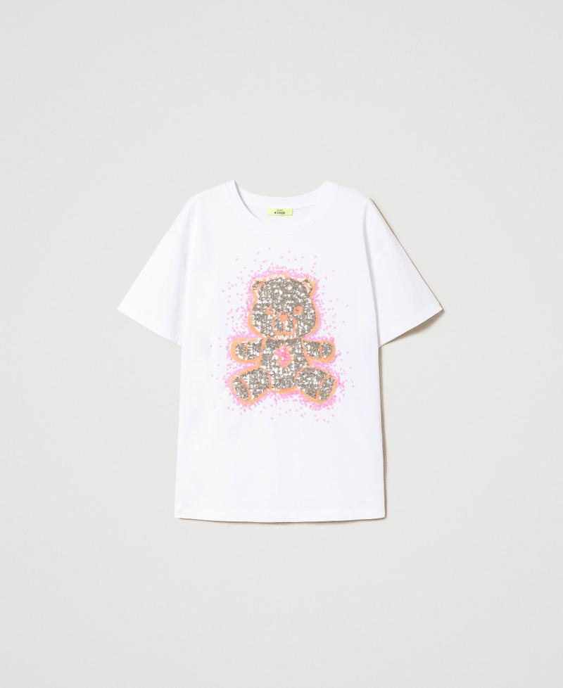 Oversize MYFO t-shirt with graphical pattern and sequins Teddy Bear Embroidery Woman 241AQ2190_11602_0S