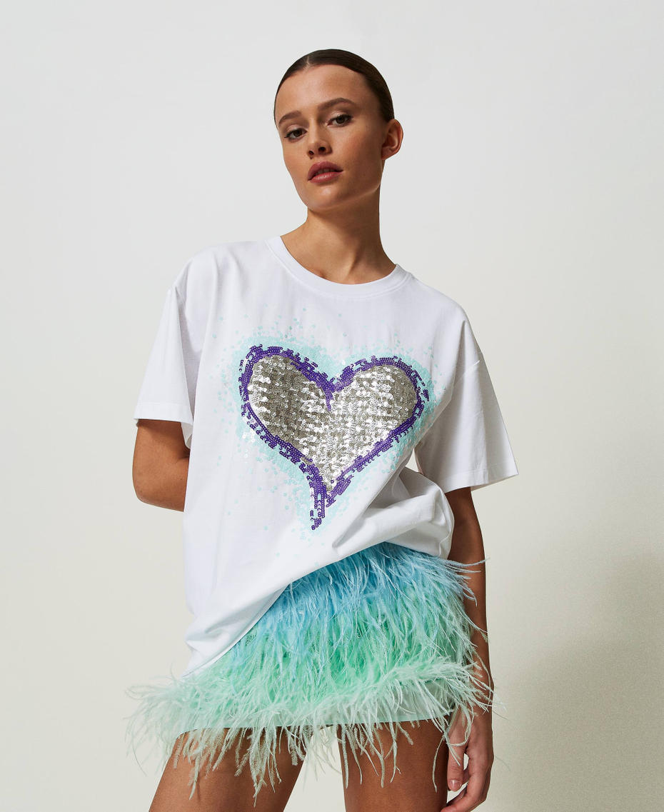 Oversize MYFO t-shirt with graphical pattern and sequins Heart Embroidery Woman 241AQ2190_11603_01