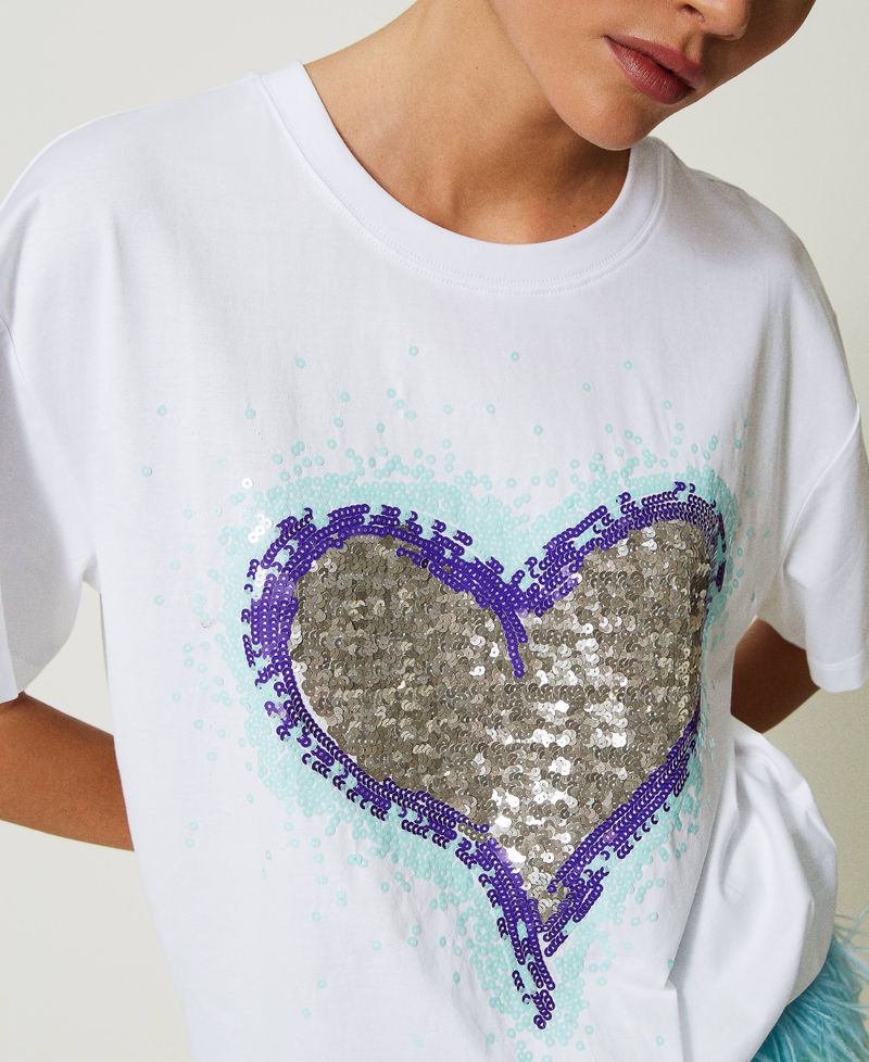 Oversize MYFO t-shirt with graphical pattern and sequins Heart Embroidery Woman 241AQ2190_11603_04