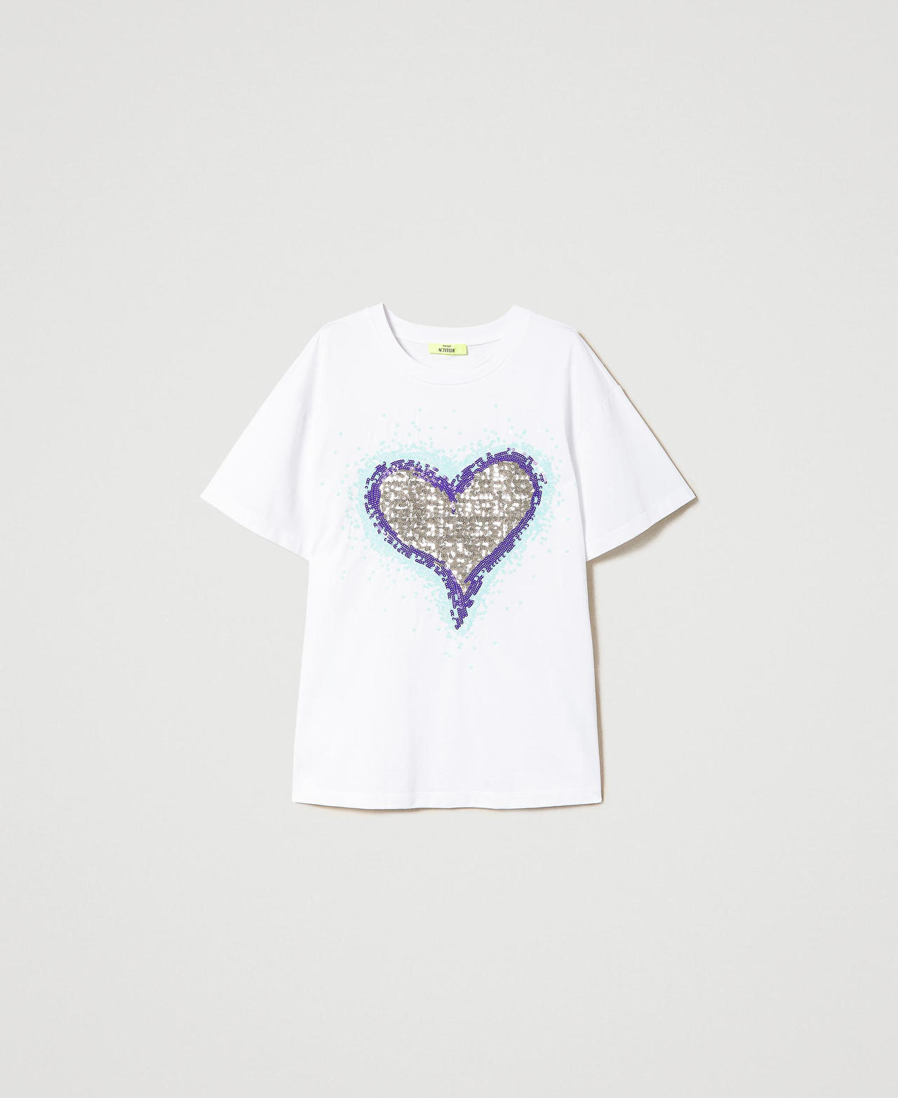 Oversize MYFO t-shirt with graphical pattern and sequins Heart Embroidery Woman 241AQ2190_11603_0S