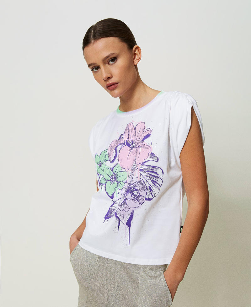 Oversize MYFO t-shirt with floral print Sprayed Flower Print Woman 241AQ2192_11606_01