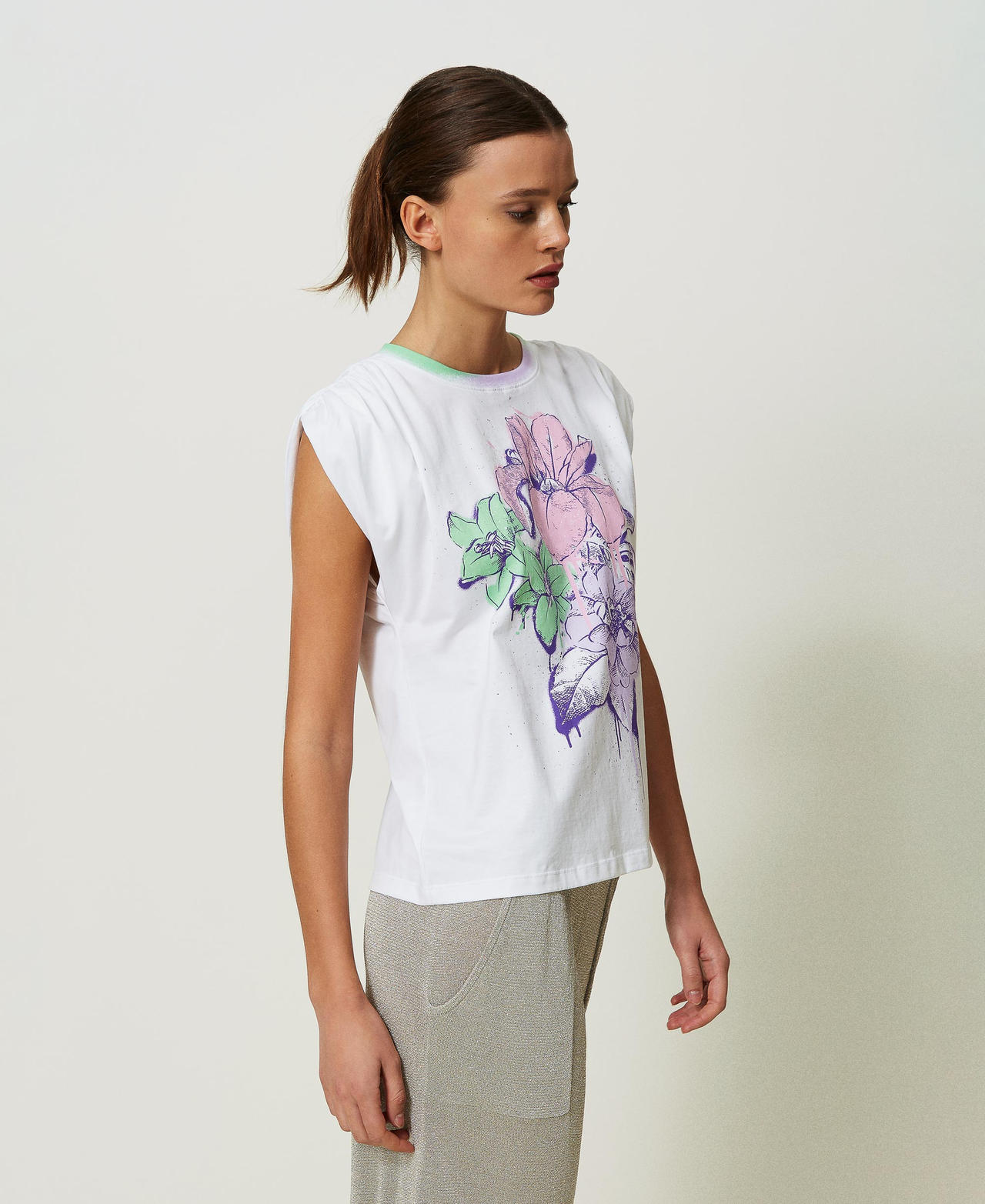 T-shirt over MYFO con stampa a fiori Stampa Sprayed Flowers Donna 241AQ2192-02