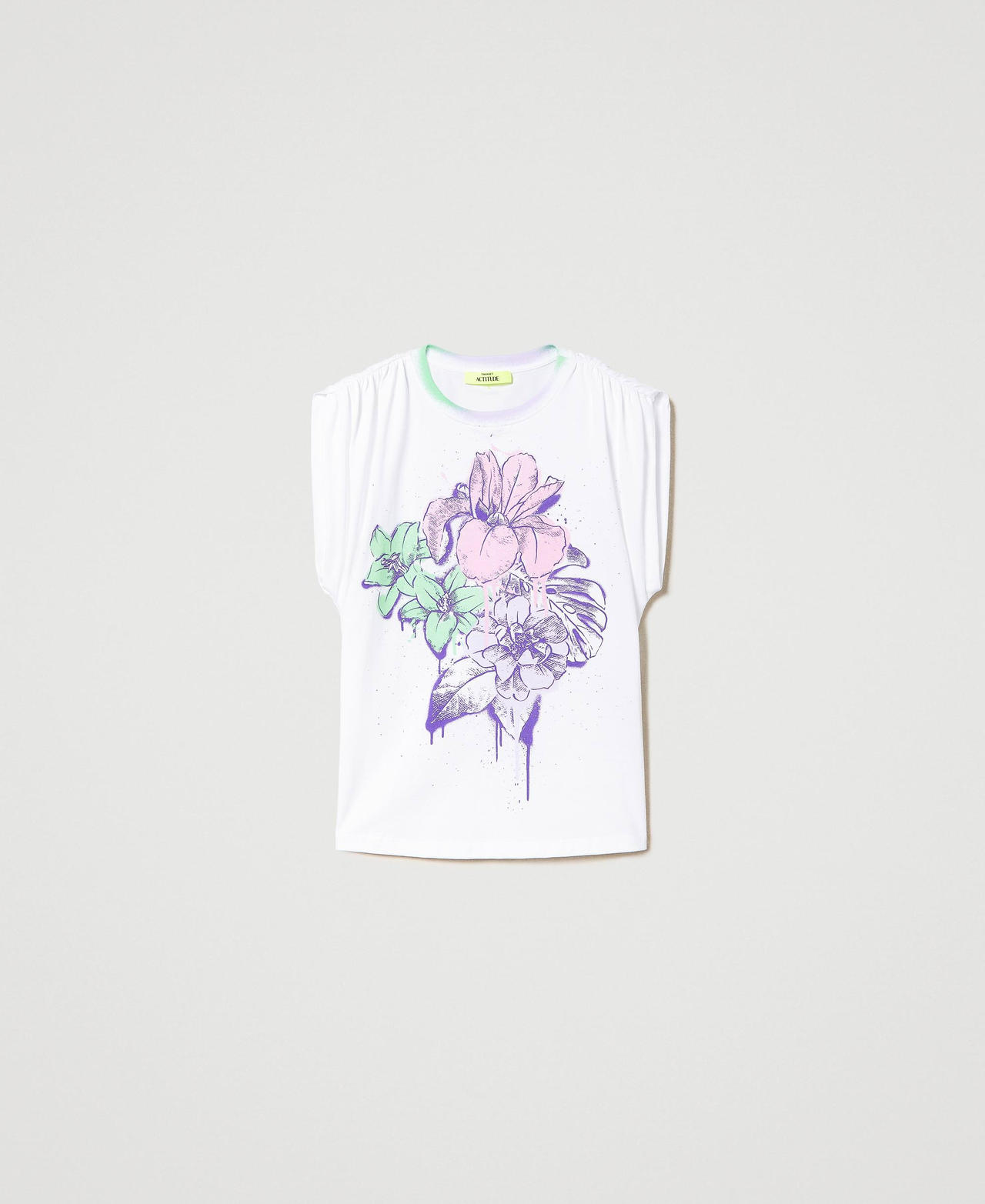 Oversize MYFO t-shirt with floral print Sprayed Flower Print Woman 241AQ2192_11606_0S