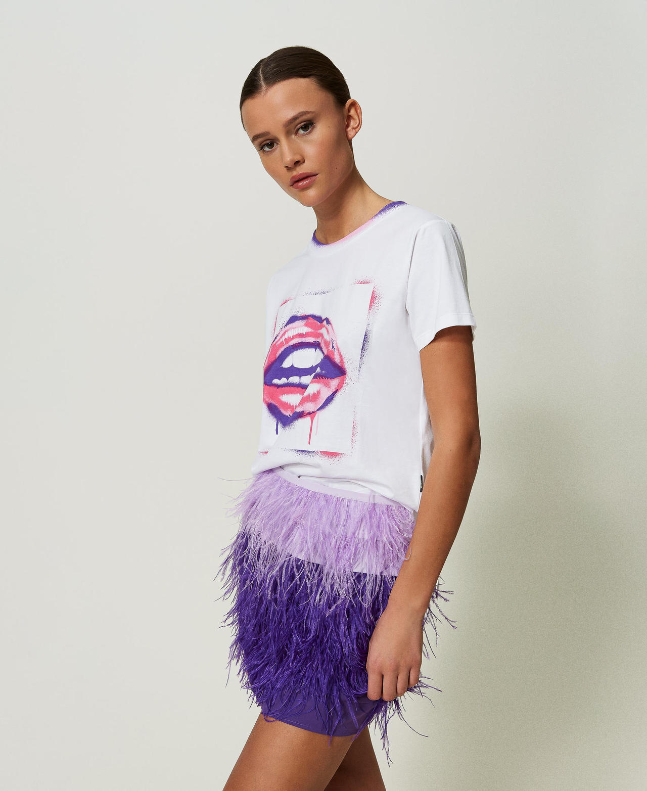 Minigonna MYFO in crepe de Chine con piume Donna Viola TWINSET Milano