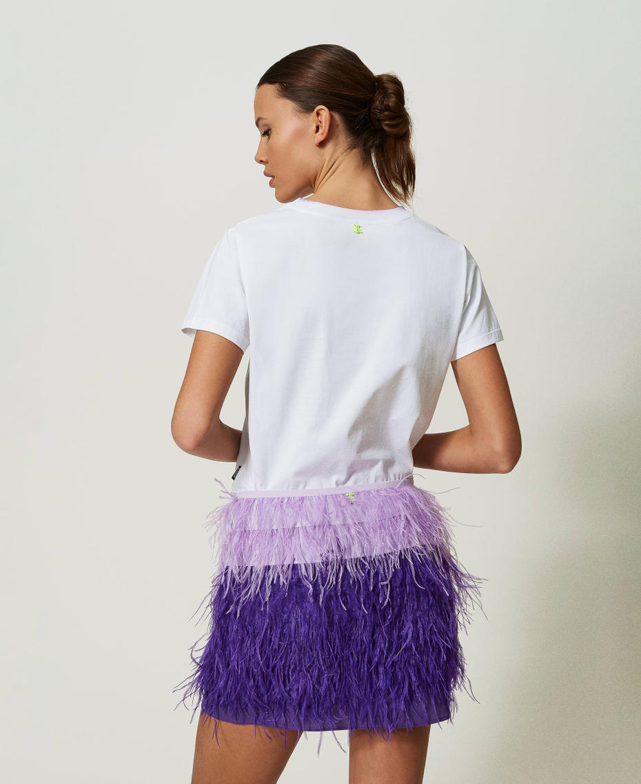 MYFO crêpe de Chine miniskirt with feathers Two-tone “Evening Sand” Beige / Neon Pink Woman 241AQ2210-03