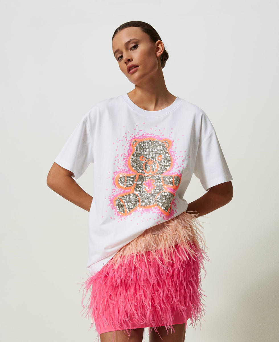 Minigonna MYFO in crepe de Chine con piume Donna Rosa TWINSET Milano
