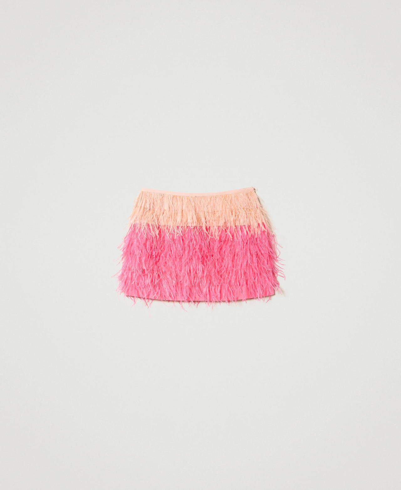 MYFO crêpe de Chine miniskirt with feathers Two-tone “Evening Sand” Beige / Neon Pink Woman 241AQ2210-0S