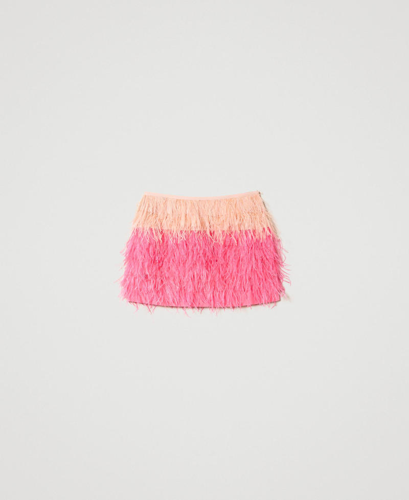 MYFO crêpe de Chine miniskirt with feathers Two-tone “Evening Sand” Beige / Neon Pink Woman 241AQ2210_11607_S0