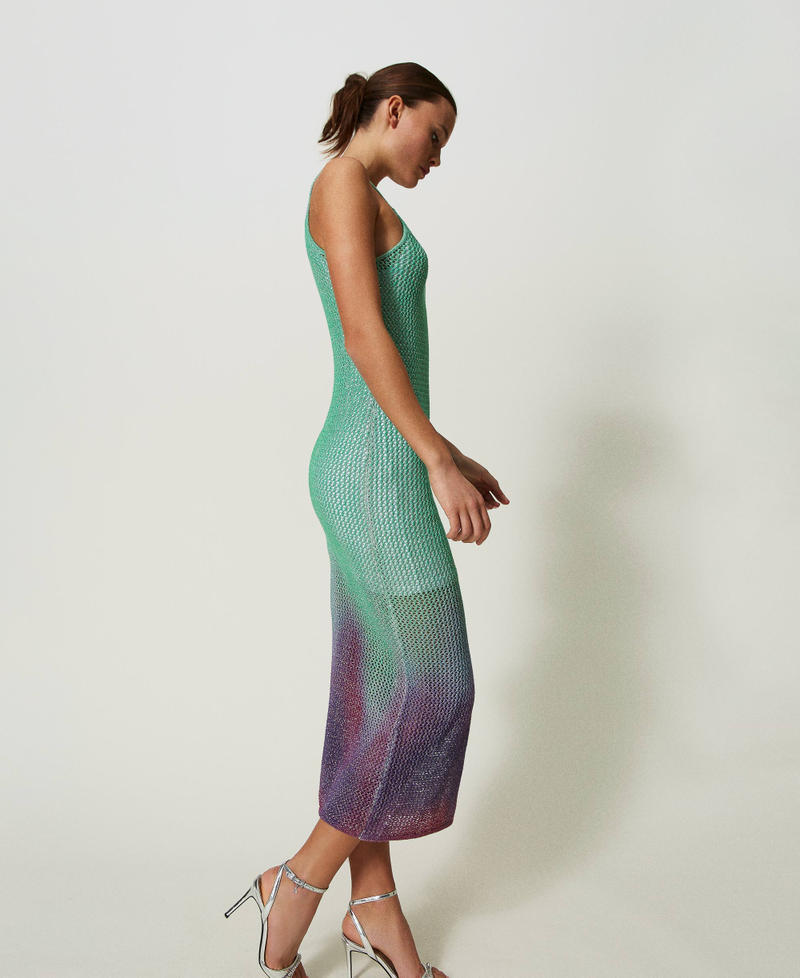Long MYFO lurex knit dress with slip Green Shades Print Woman 241AQ3142-02