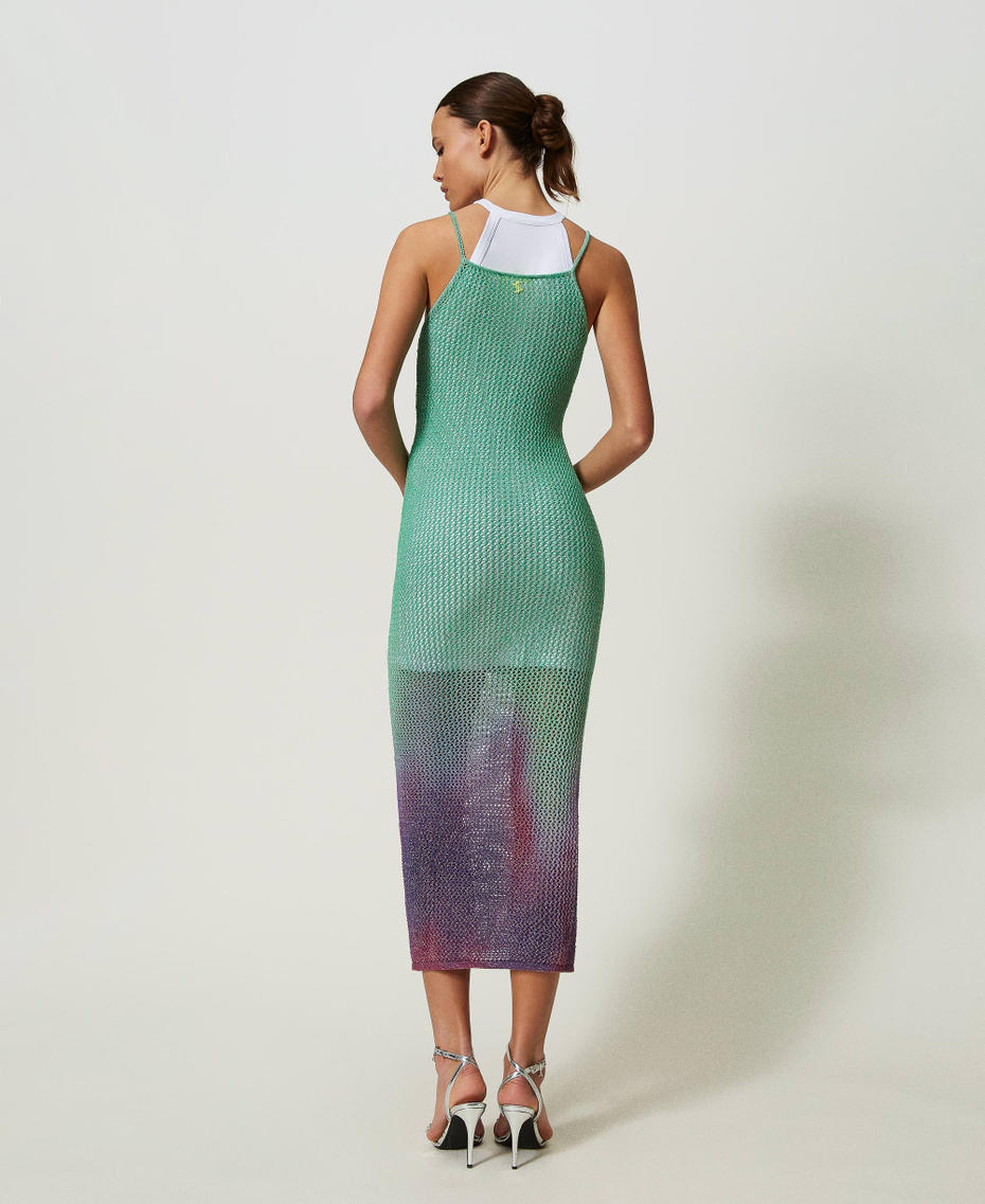 Long MYFO lurex knit dress with slip Green Shades Print Woman 241AQ3142-03