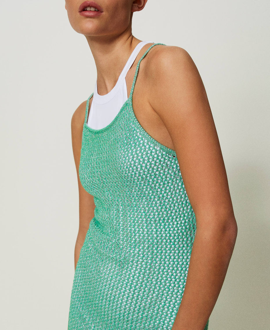 Long MYFO lurex knit dress with slip Green Shades Print Woman 241AQ3142-04