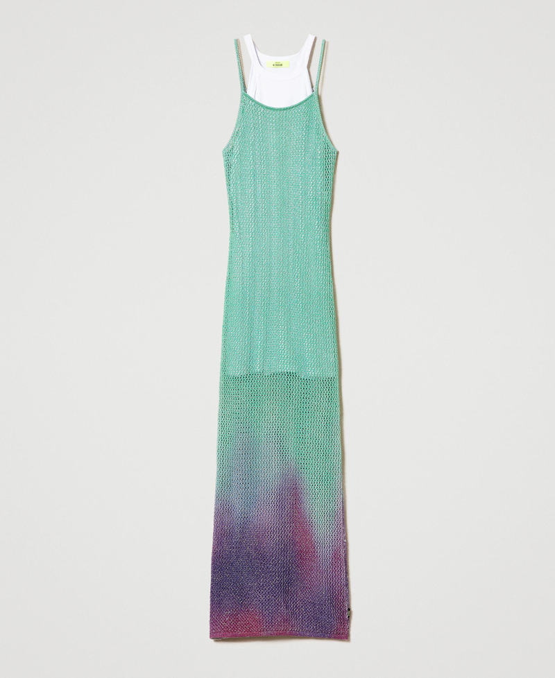 Long MYFO lurex knit dress with slip Green Shades Print Woman 241AQ3142-0S