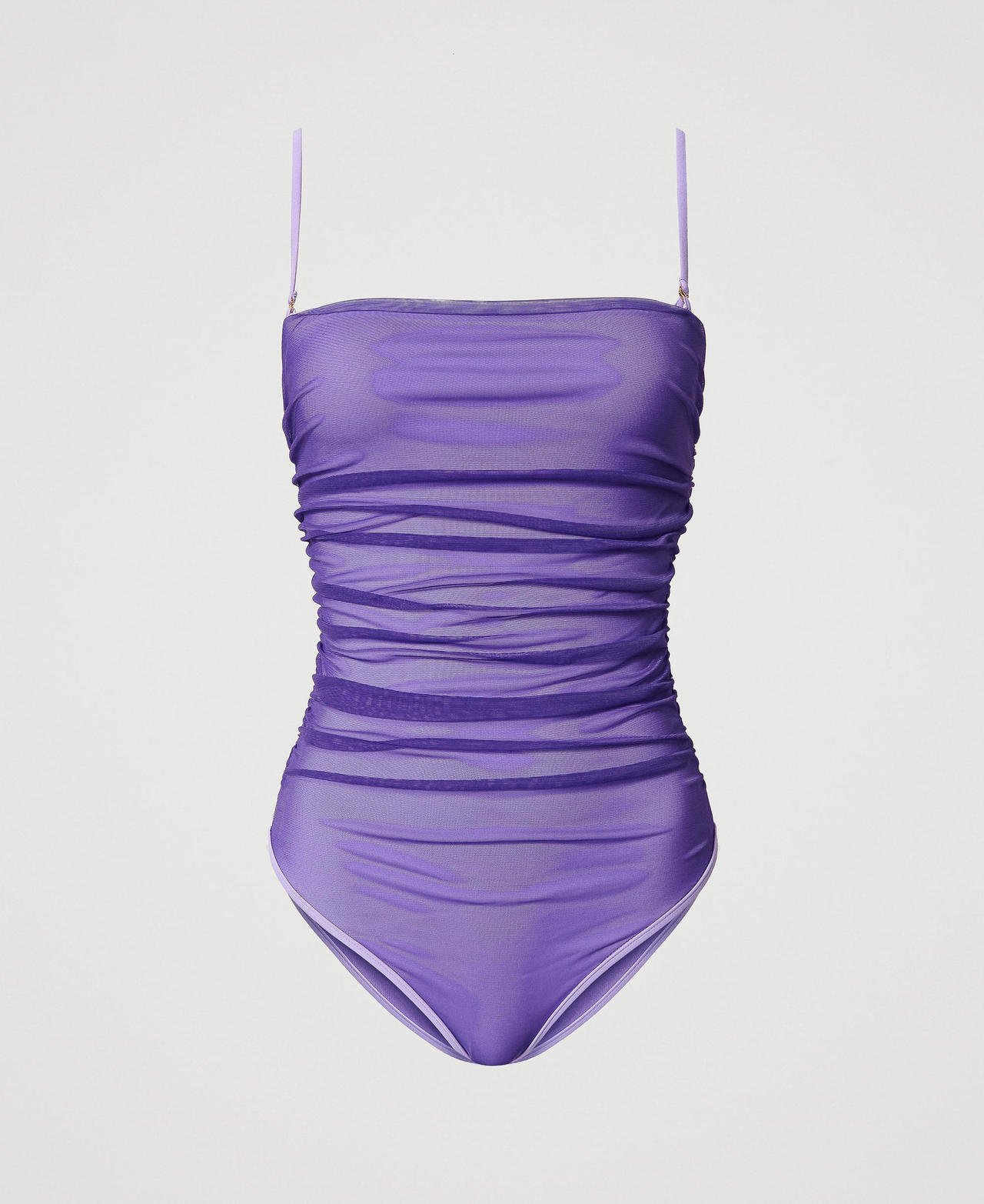 MYFO gathered tulle one-piece swimsuit Two-tone Pastel Lilac / Royal Purple Woman 241AQM300-0S