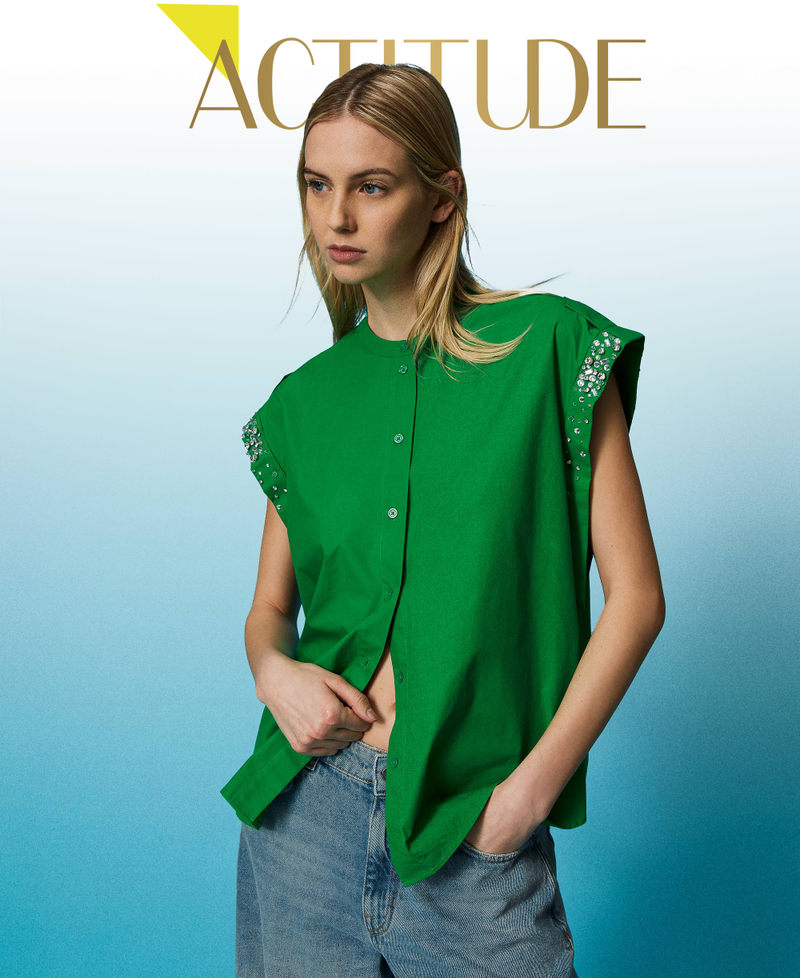 Camicia in popeline con ricami Verde "Fern Green" Donna 241AT2010-01