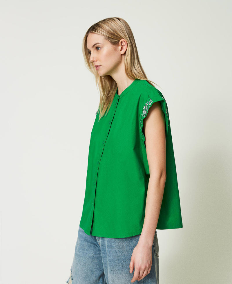 Poplin shirt with embroideries “Fern Green” Woman 241AT2010-02