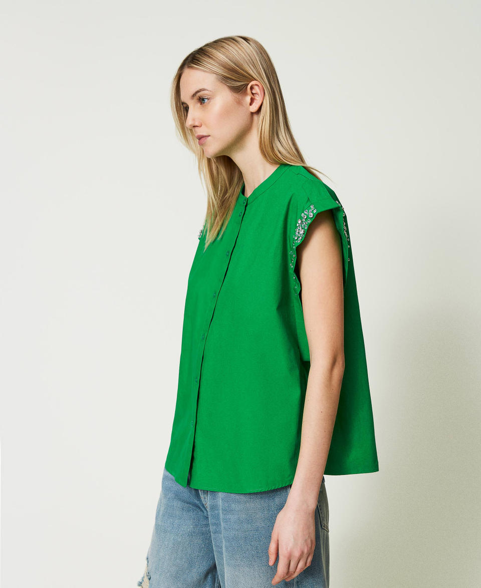 Camicia in popeline con ricami Verde "Fern Green" Donna 241AT2010_11512_02
