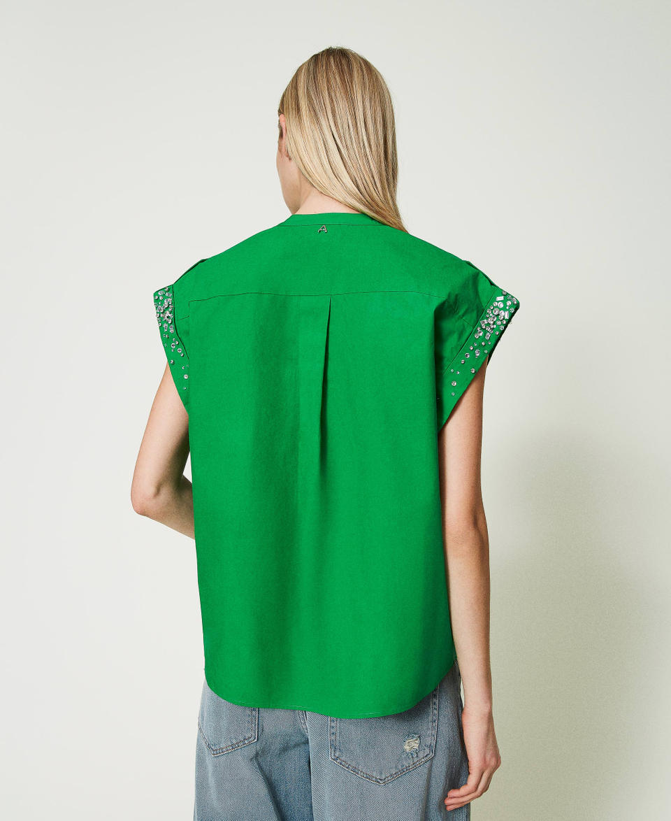 Camicia in popeline con ricami Verde "Fern Green" Donna 241AT2010_11512_03