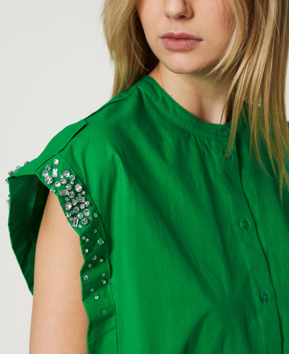 Camisa de popelina con bordado Verde "Fern Green" Mujer 241AT2010-04