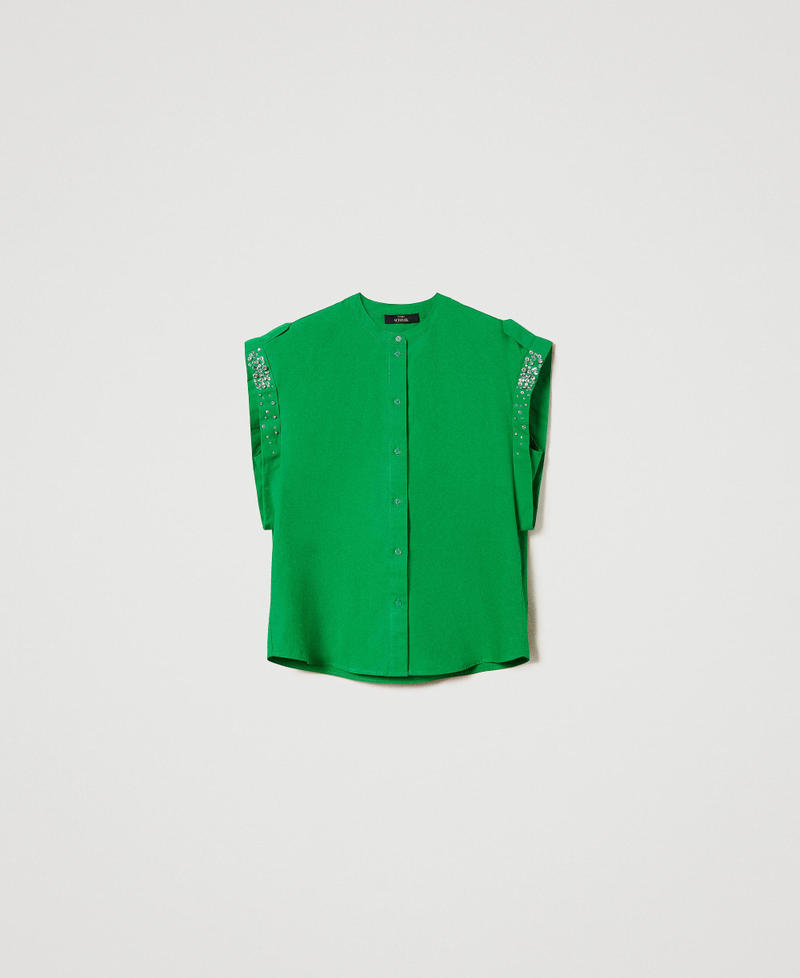 Camisa de popelina con bordado Verde "Fern Green" Mujer 241AT2010-0S