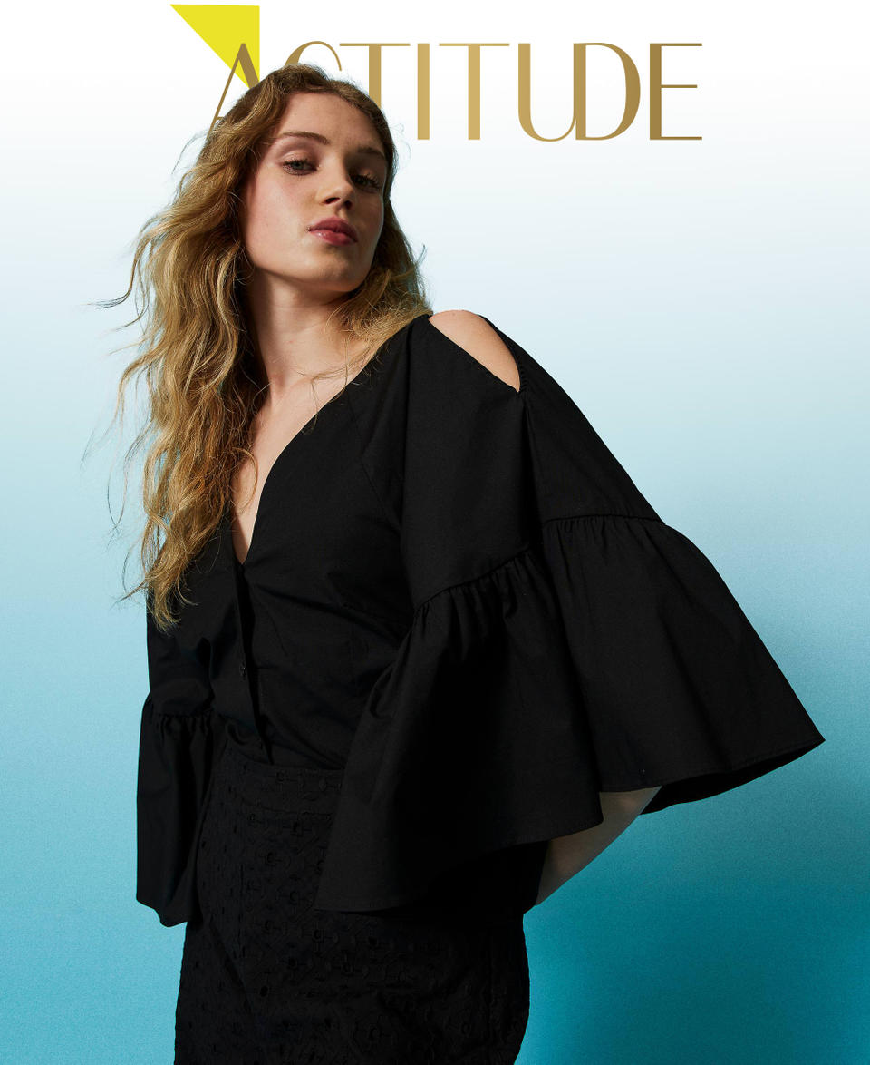 Camicia in popeline con balze Nero Donna 241AT2020_00006_01