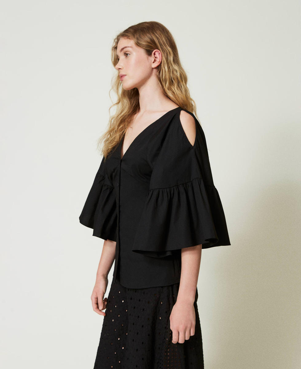 Poplin shirt with flounces