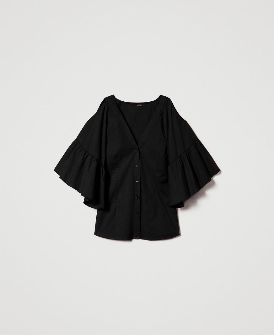 Camicia in popeline con balze Nero Donna 241AT2020_00006_S0