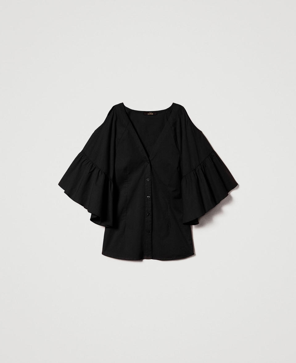 Camicia in popeline con balze Nero Donna 241AT2020_00006_S0